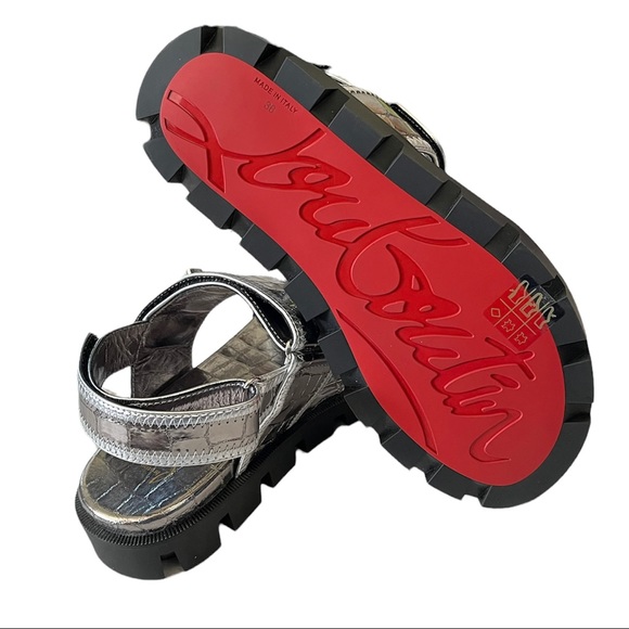 NEW Christian Louboutin Lock Cool Embossed Dad Sandals 36 Silver - Picture 8 of 12